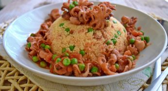 Sformato di cous cous con moscardini e piselli