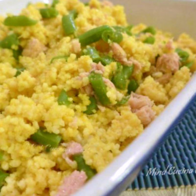 Cous cous con fagiolini e tonno aromatizzato alla curcuma e menta