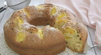 Ciambellone alle pesche e gocce di cioccolato senza burro