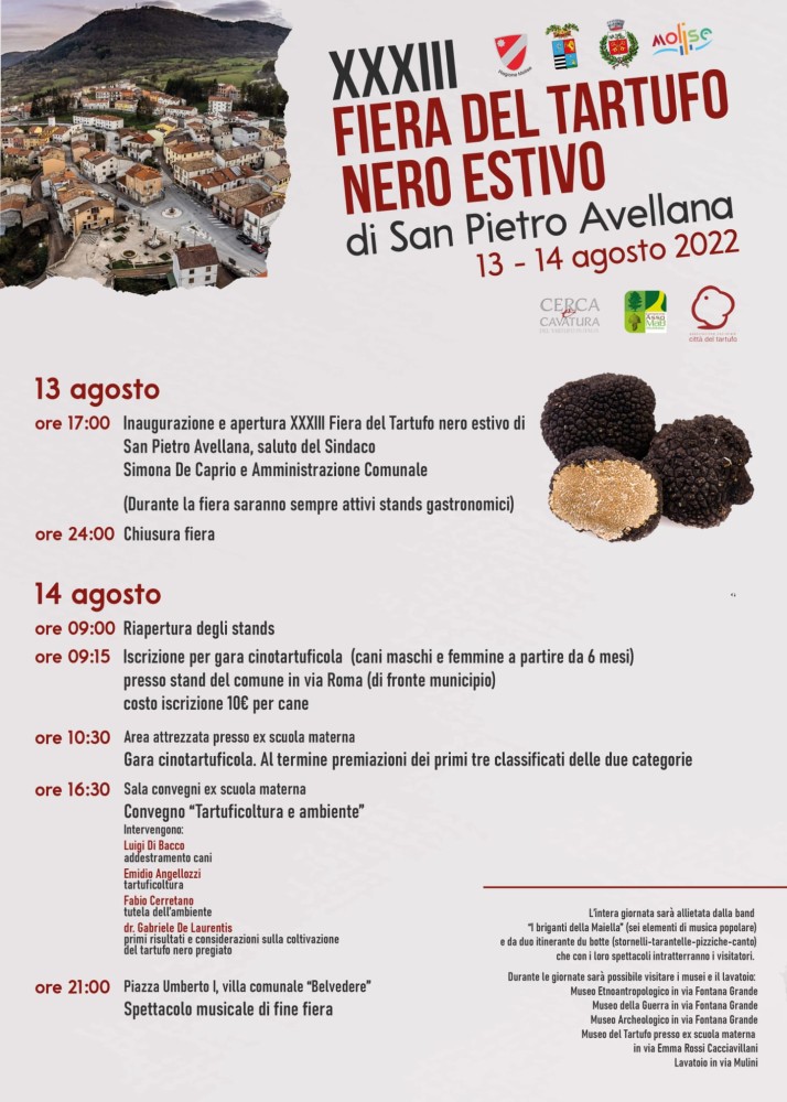 San Pietro Avellana al via la 33^ Fiera del Tartufo Nero, tanti gli eventi con stand e degustazioni tipiche 